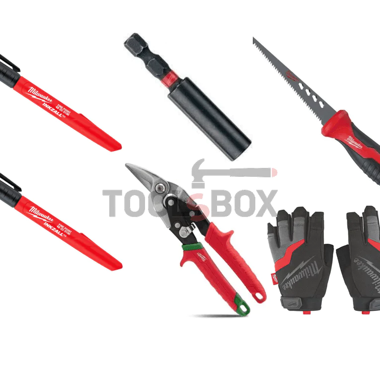 Milwaukee gloves, tin snips, marker and holder set