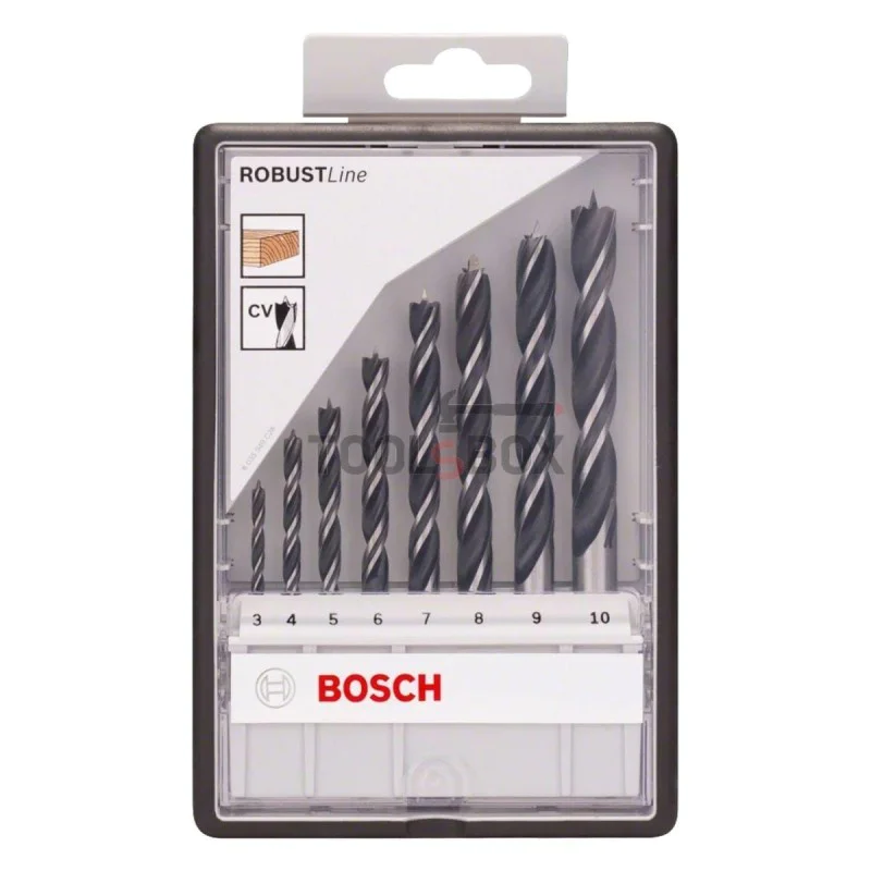BOSCH Robust Line Wood Spiral Drill Bits Set, 3-10 mm, 8 pieces