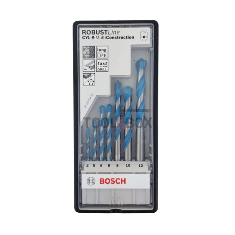 Drill bits with carbide inserts CYL-9 Multi Construction Bosch, with cylindrical shank universal ф 4.00- 12.00 mm, 7 pcs set