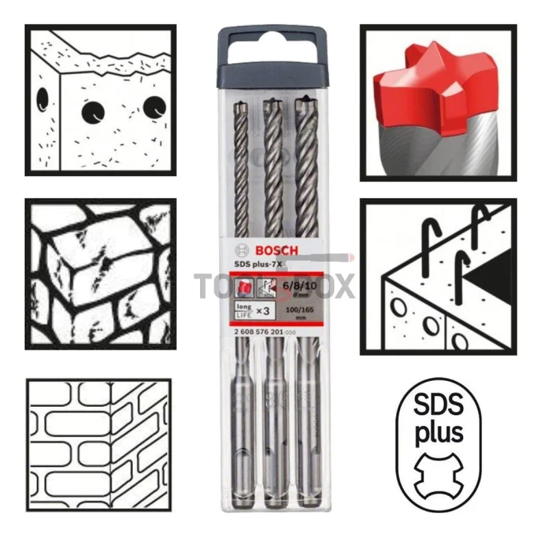 BOSCH SDS plus-7X drill bit set, 6-10mm 3 parts