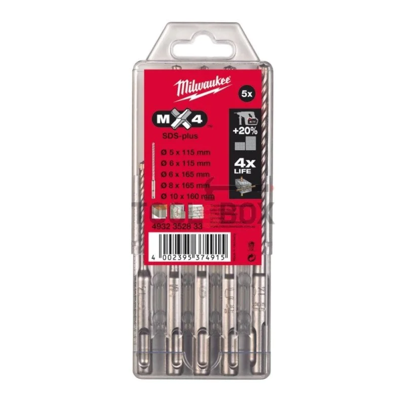 Milwaukee SDS+ MX4 concrete drill bit set 5 pcs 4932352833