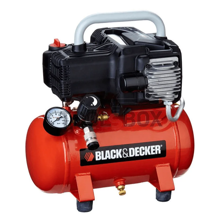 Безмаслен компресор за въздух 8 bar, Black & Decker BD195/6 NK, 6 л, 1.5 к. с., 230 V с електродвигател