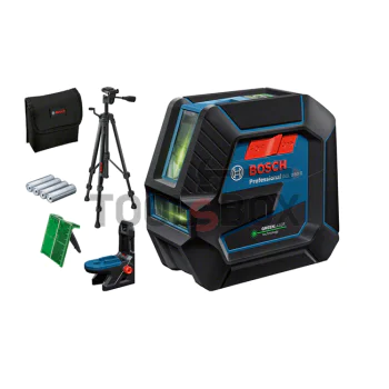Bosch GCL 2-50 G Лазерен линеен / точков нивелир + Статив BT 150 + Въртяща се стойка RM 10 Professional