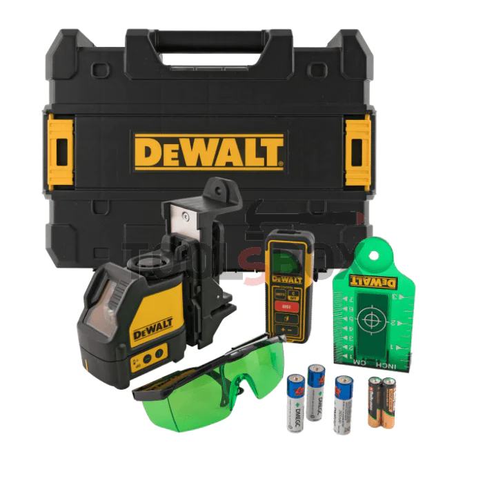 Лазерен нивелир DeWALT DW0889CG с 2 зелени лъча 20 м, 0.3 мм/м + Лазерна ролетка DW099E