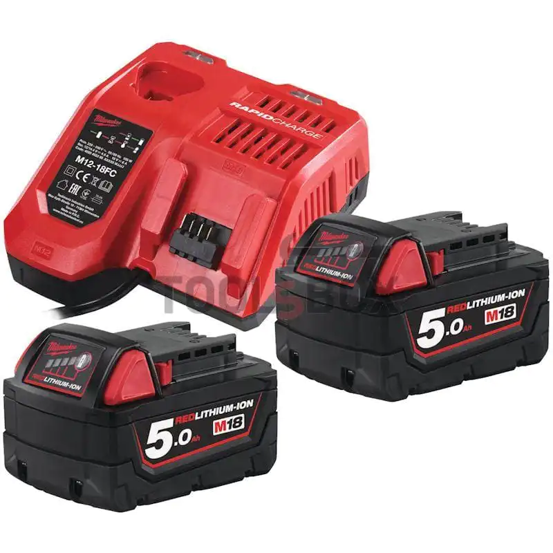 Milwaukee M18 NRG-502 battery charger and 2 batteries set
