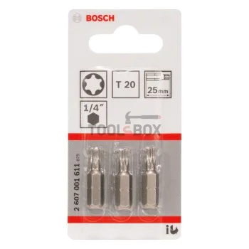 Накрайник звезда BOSCH 2607001611 Extra Hard, TORX T20x25мм, 3 броя