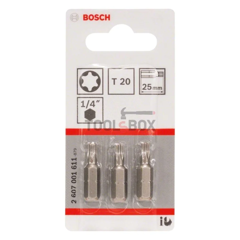 Star bit BOSCH 2607001611 Extra Hard, TORX T20x25mm, 3 pieces