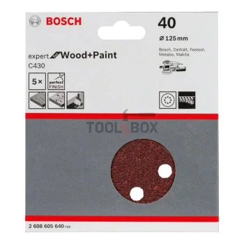 Шкурка BOSCH 2608605640, C430 125мм/40, 8 отвора, 5 броя