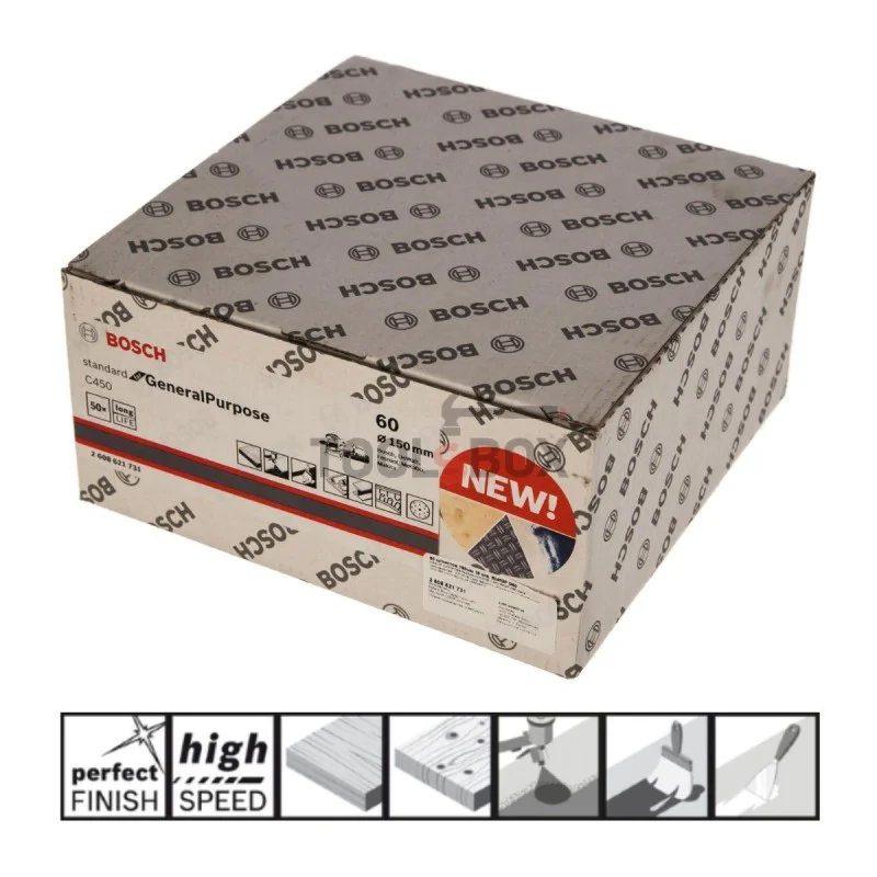 Sandpaper BOSCH 2608621731, C450 150mm/60, 15 holes, 50 pieces
