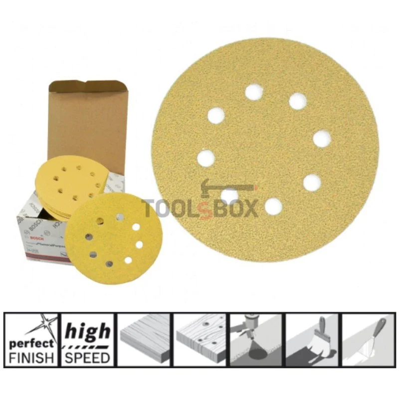 Sandpaper BOSCH 2608621739, C450 125mm/40, 8 holes, 50 pieces