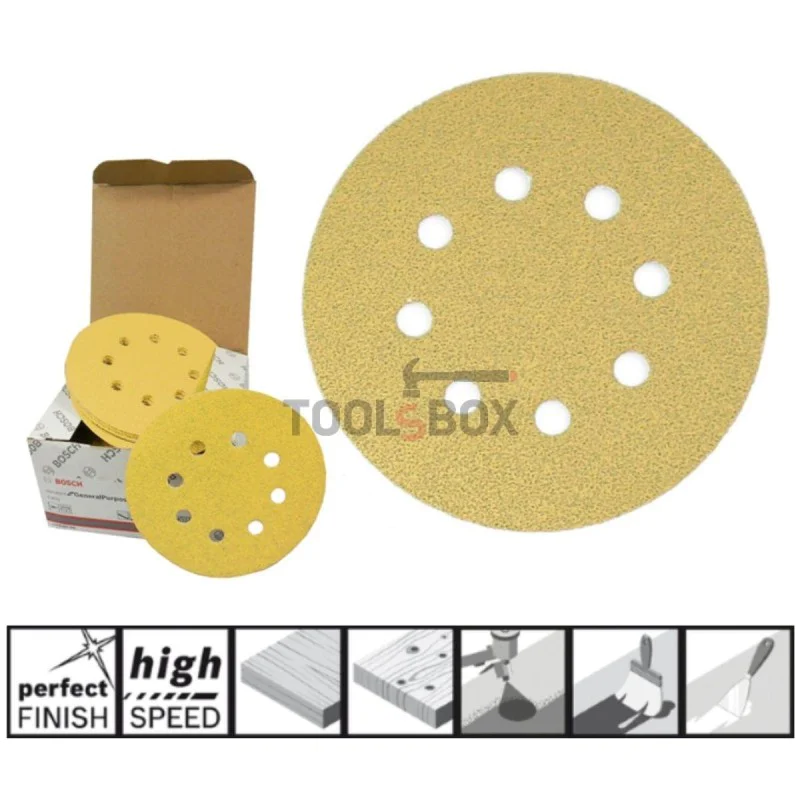 Sandpaper BOSCH 2608621746, C450 125mm/240, 8 holes, 50 pieces