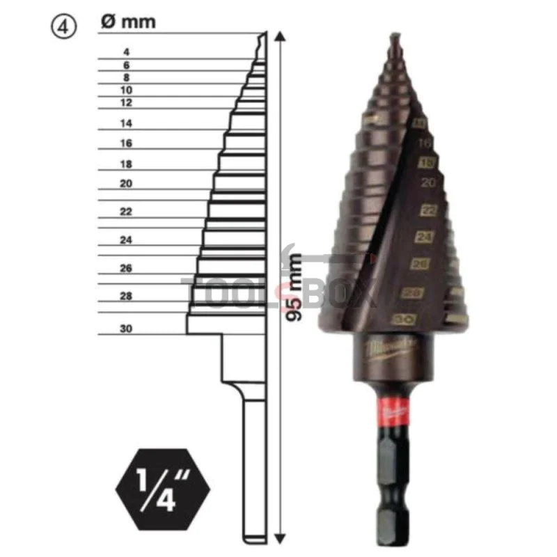 Milwaukee 4 - 30 mm step drill bit for metal