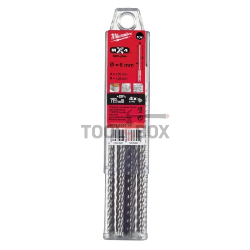 Milwaukee SDS+ MX4 6 x 100/165mm four-blade concrete drill bit