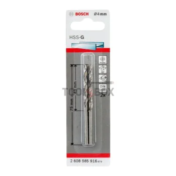 Свредло за метал BOSCH HSS-G, DIN 338, 4x43x75мм, 2 бр.