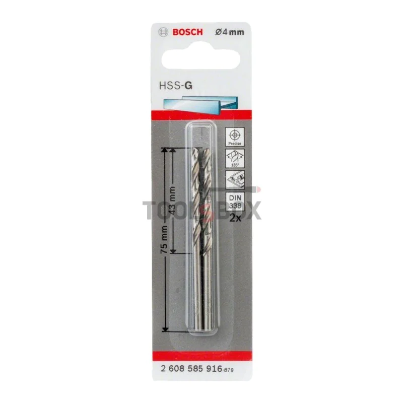 Metal drill BOSCH HSS-G, DIN 338, 4x43x75mm, 2 pcs.