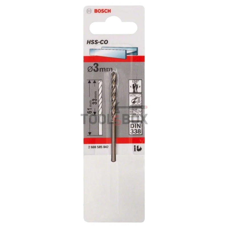 Metal drill BOSCH HSS-Co, DIN 338, 3x33x61mm