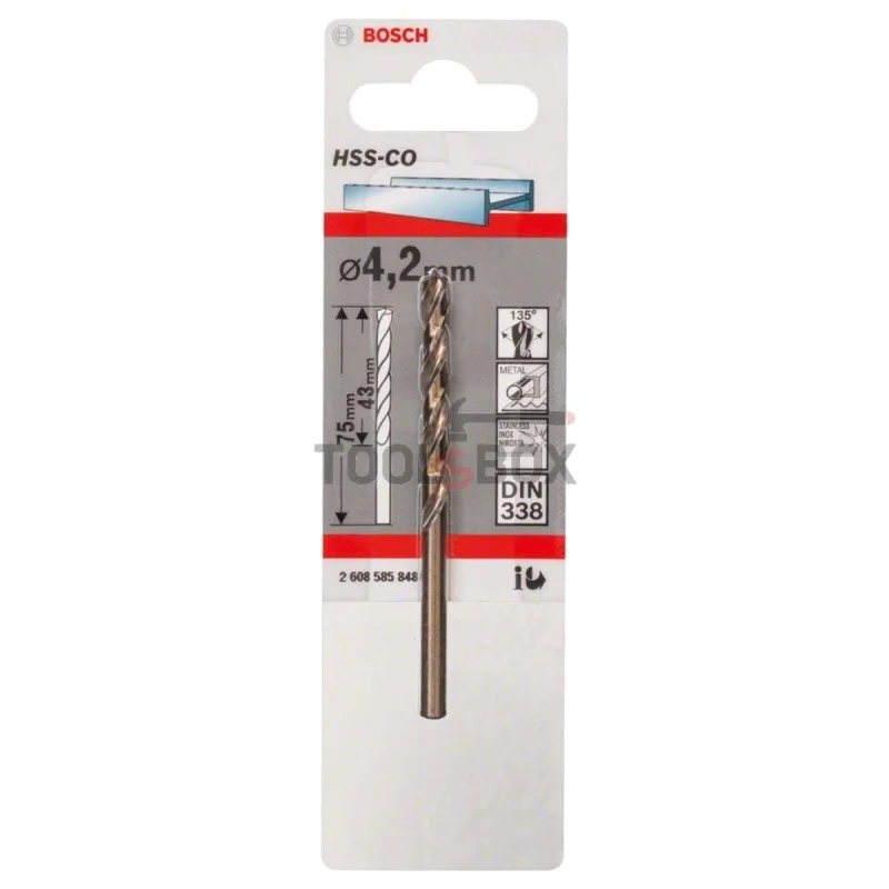 Metal drill BOSCH HSS-Co, DIN 338, 4.2x43x75mm
