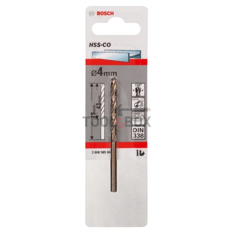 Metal drill BOSCH HSS-Co, DIN 338, 4x43x75mm