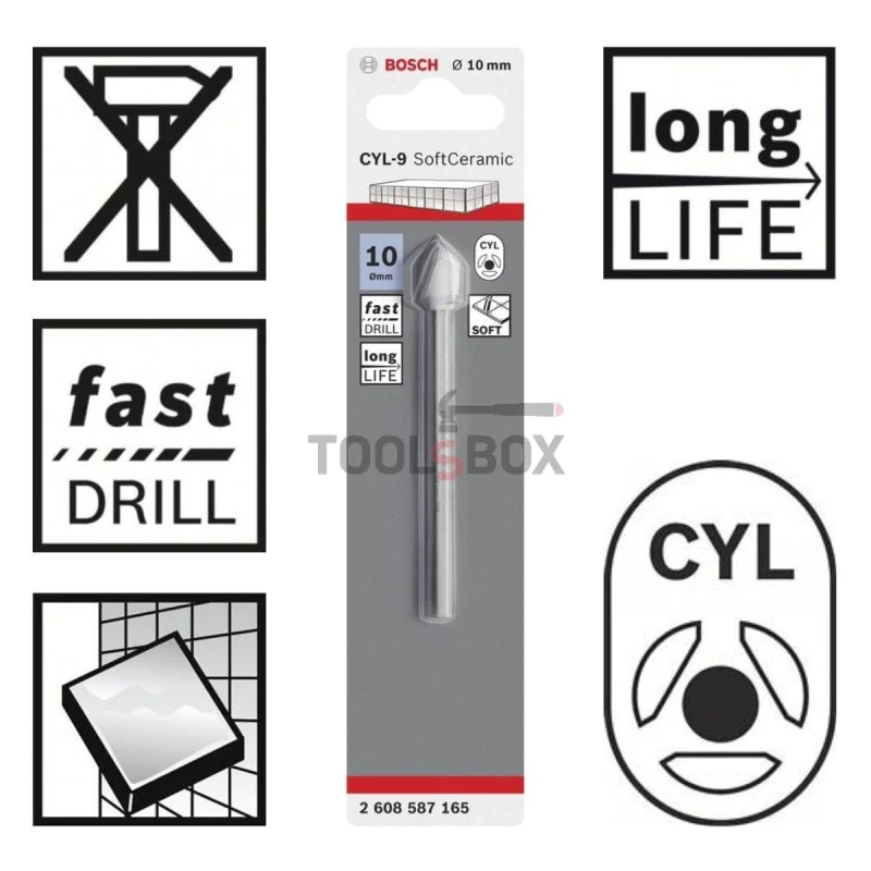 Glass and ceramic drill BOSCH CYL-9 SoftCeramic 10x90mm