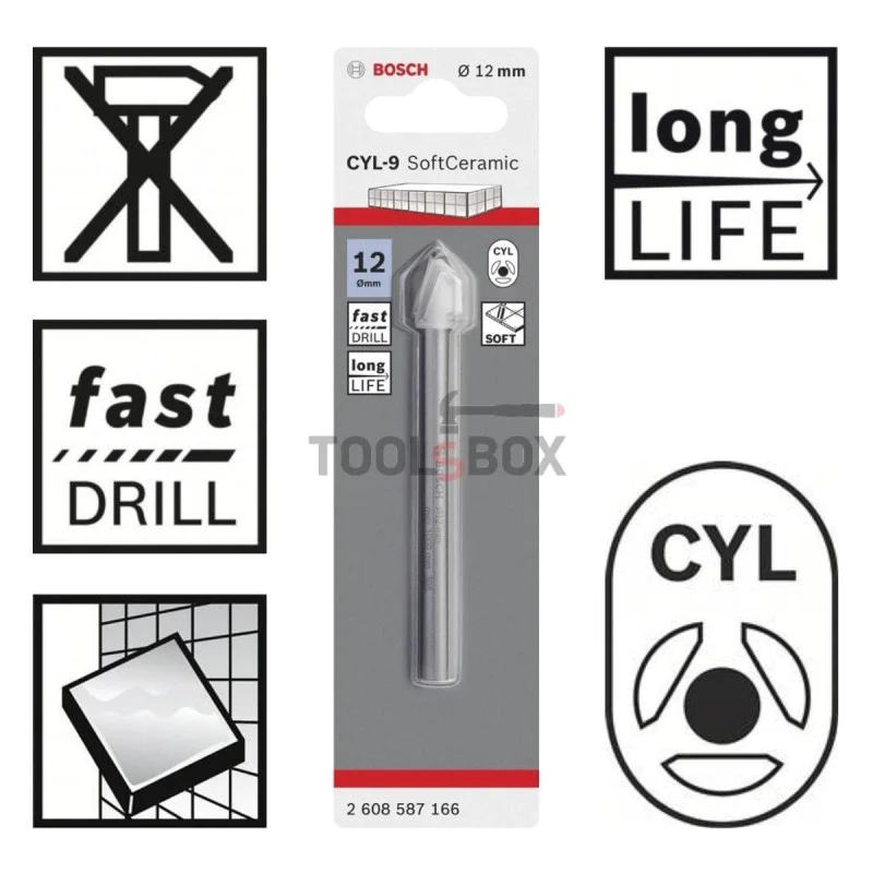 Glass and ceramic drill BOSCH CYL-9 SoftCeramic 12x90mm