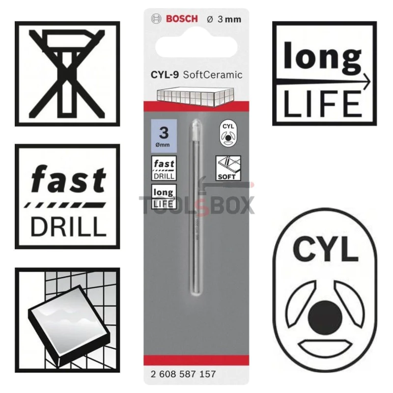 Glass and ceramic drill BOSCH CYL-9 SoftCeramic 3x70mm