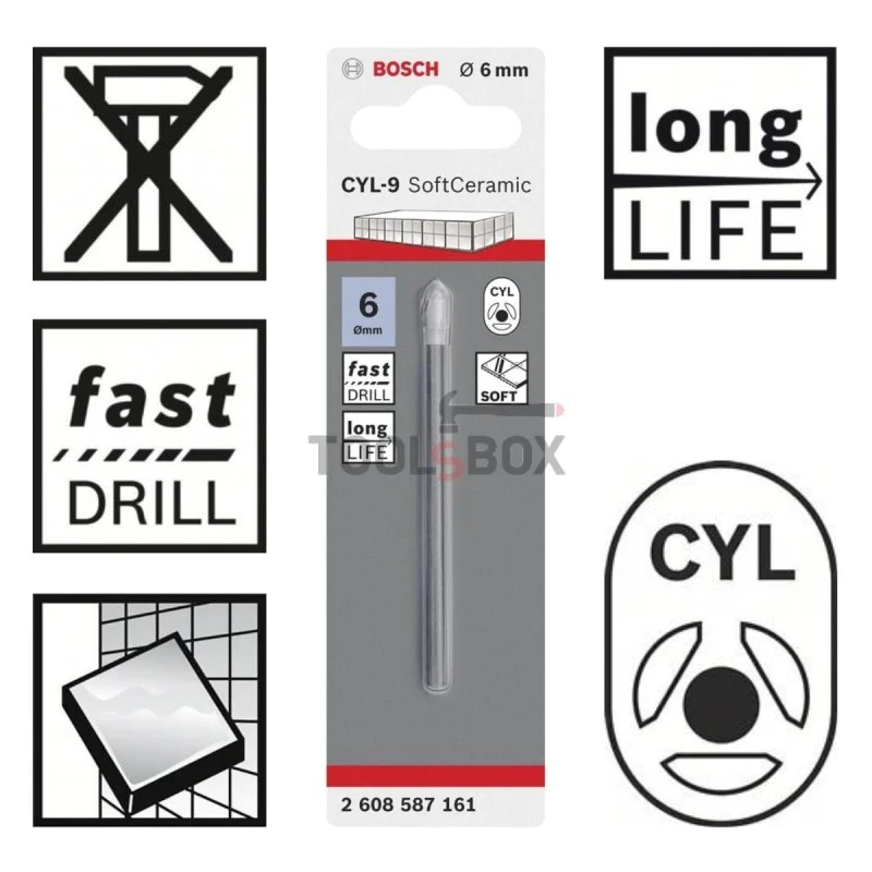Glass and ceramic drill BOSCH CYL-9 SoftCeramic 6x80mm