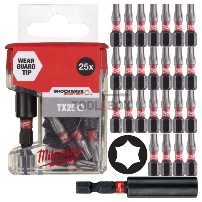 Milwaukee magnetic impact sockets 4932479858, TX25x25mm, 25 pcs