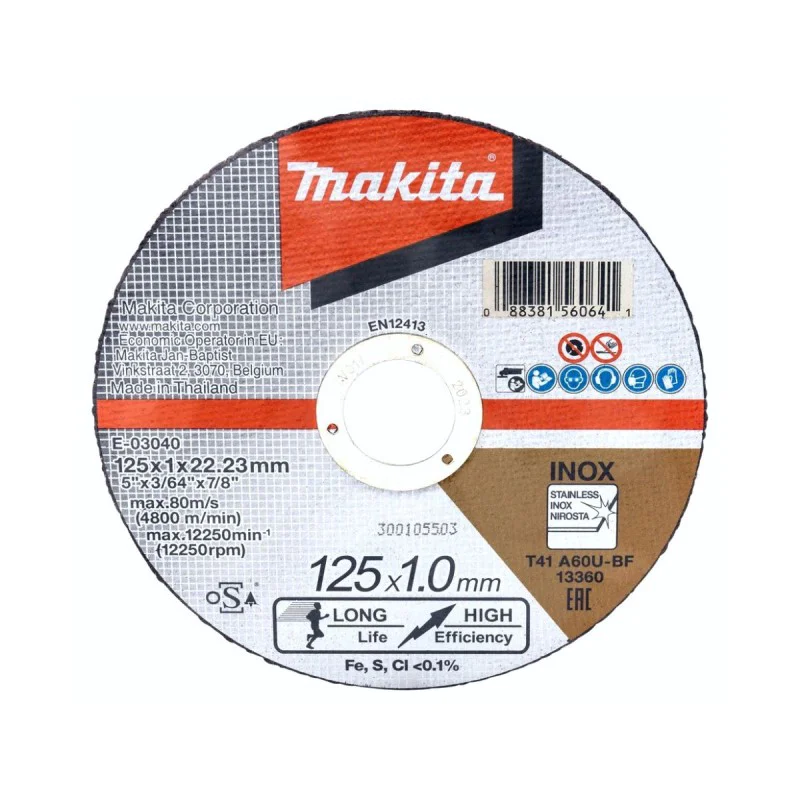 Makita carbide blade E-03040 for stainless steel A60U, 125x1x22.23mm
