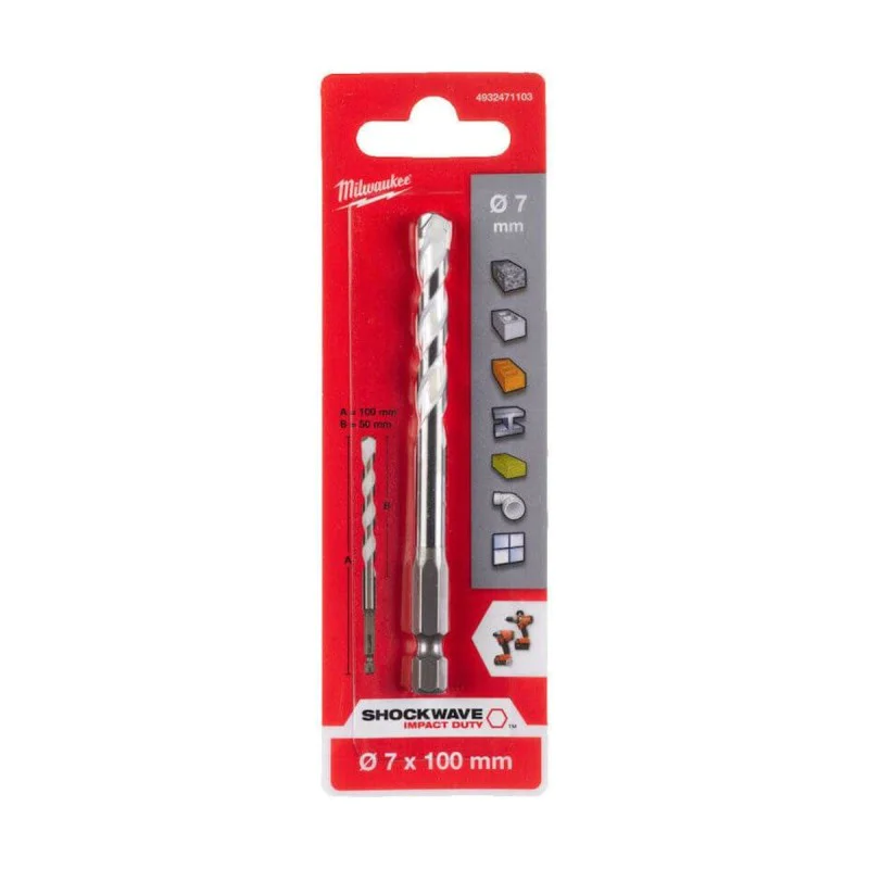 Milwaukee Universal Drill Bit 7x100 mm - 4932471103 Multi-Material, HEX
