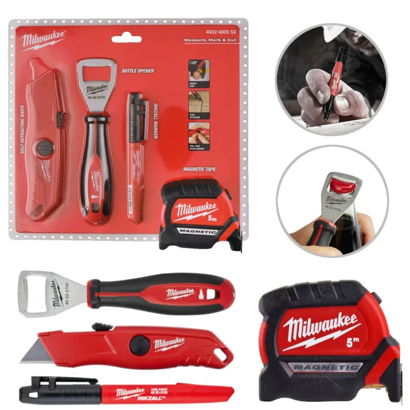 Milwaukee tape measure, knife, opener and marker set 4932480553