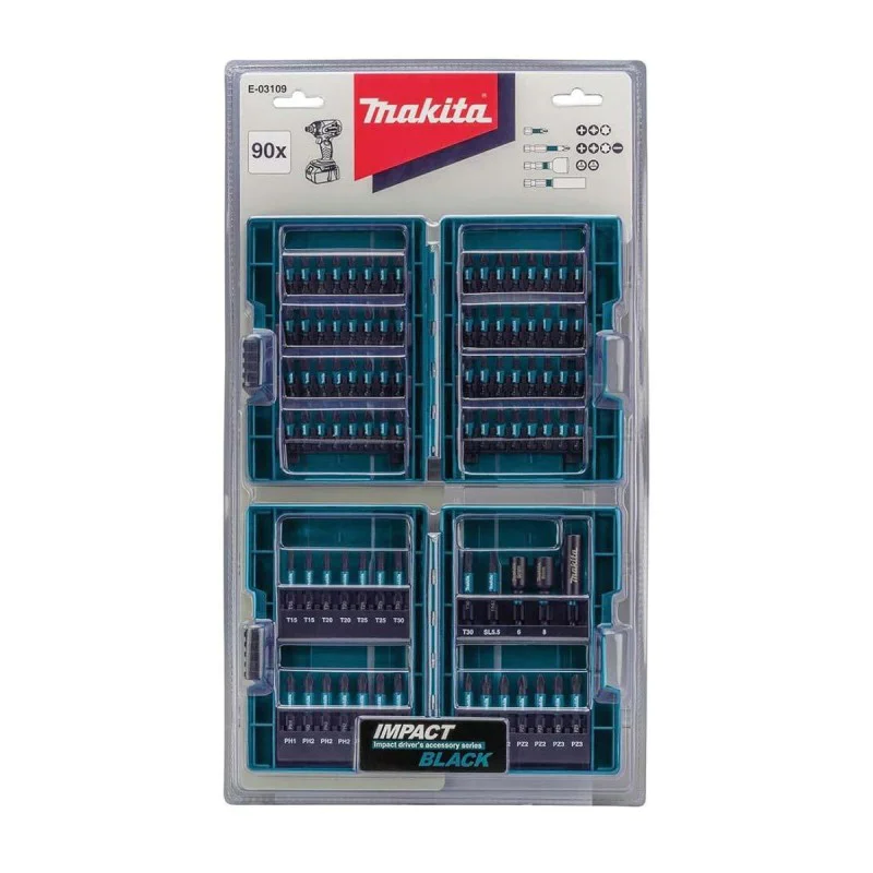 Set of impact bits / bits with magnetic holder Makita E-03109 - 90 pieces