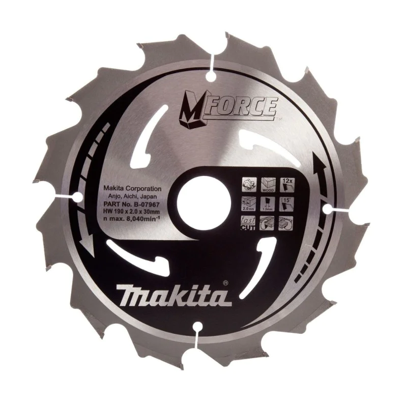 Makita B-07967 M Force 190mm x 30mm x 12T wood saw blade