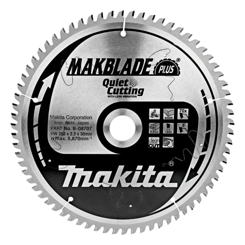 Circular saw blade for wood TCT, Makita B-08707 u 260x30x70T, MAKBlade Plus