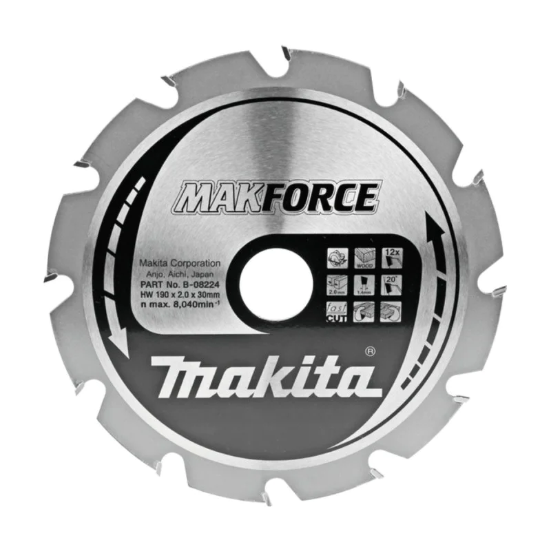 Makita wood saw blade B-08224, TCT, 190mm x 30mm x 12