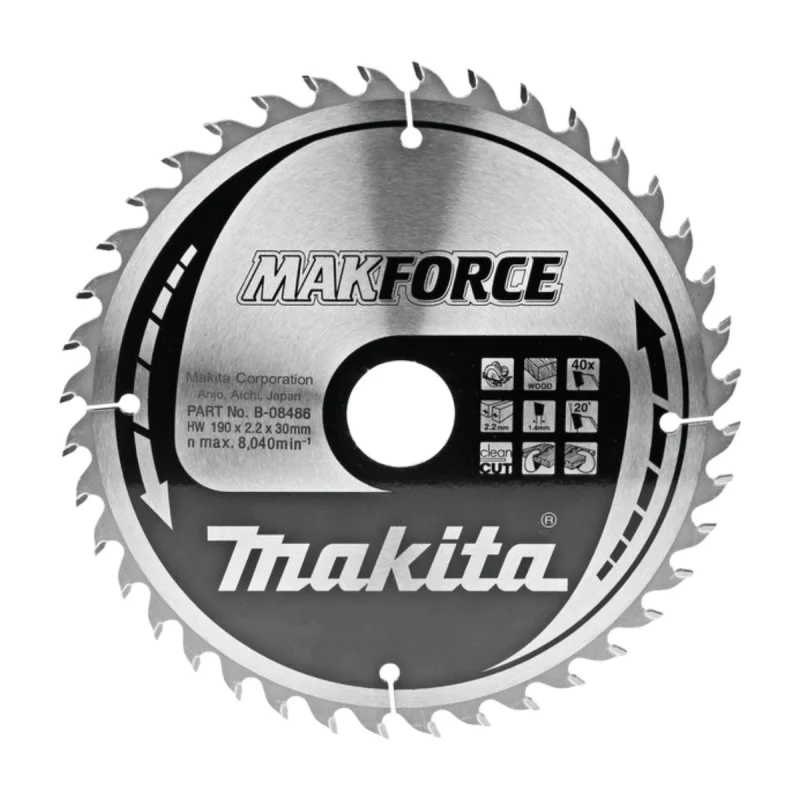 Makita wood saw blade B-08486, TCT, 190mm x 30mm x 40