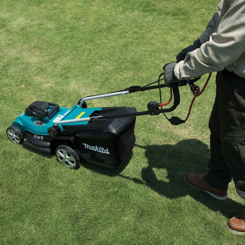 Electric mower Makita ELM3320, 1.2 kW, 330 mm, wheeled with basket
