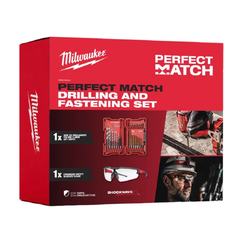 Promo set of drill bits with magnetic holder + safety glasses Milwaukee 4932492657 - 40 pcs.