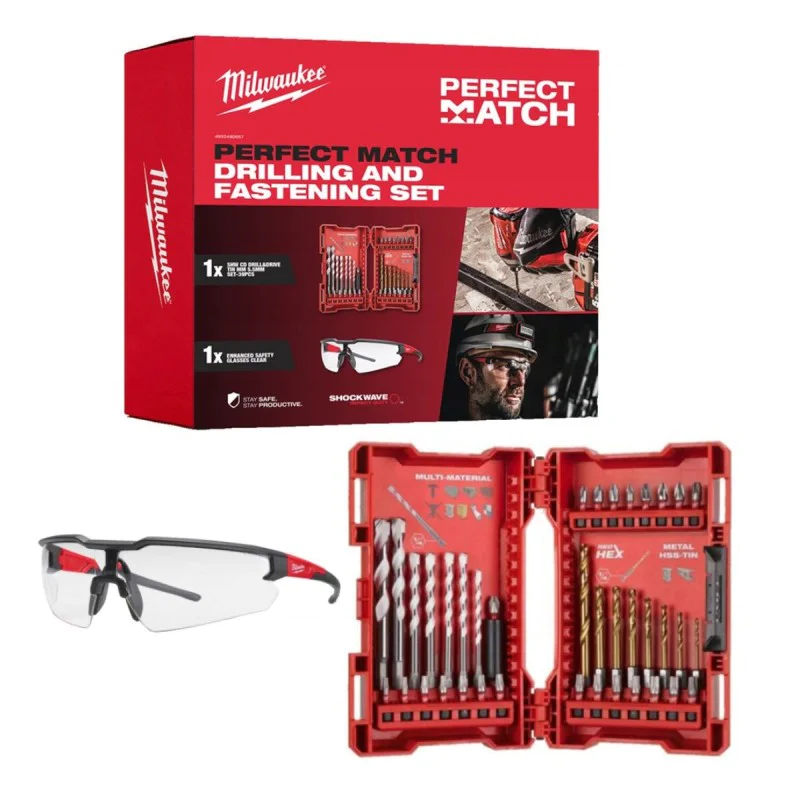 Promo set of drill bits with magnetic holder + safety glasses Milwaukee 4932492657 - 40 pcs.