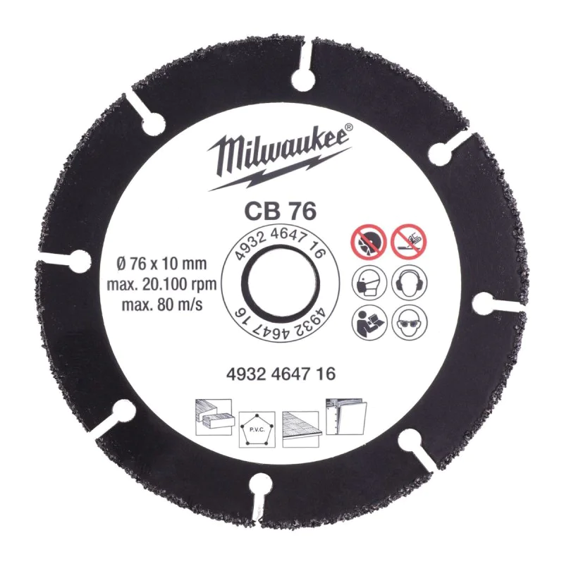 Milwaukee Carbide disc 76mm.x1mm. for wood, plastic, drywall etc. CB76