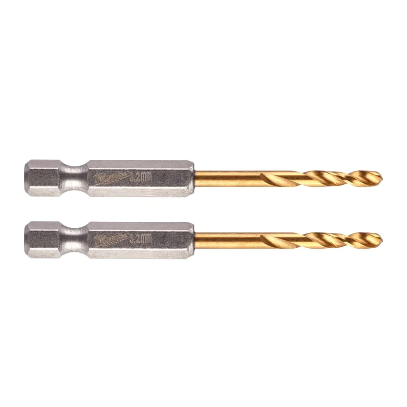Set of 2 metal drill bits 3.2x23/66.5mm Milwaukee HSS-G Titanium RED Hex