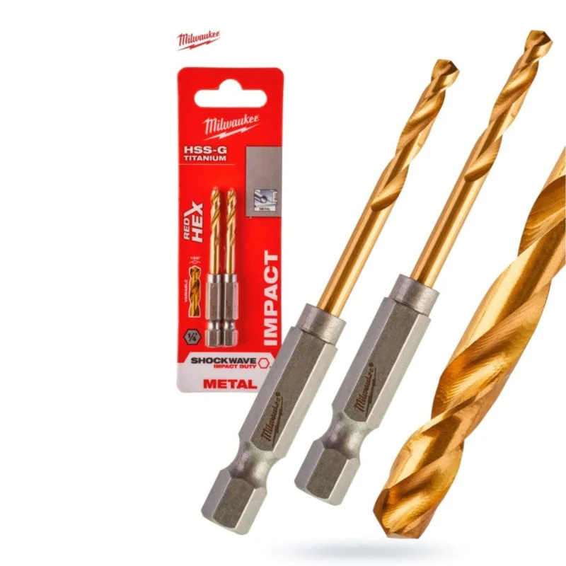 Set of 2 metal drill bits 3x23/65mm. Milwaukee HSS-G Titanium RED Hex.