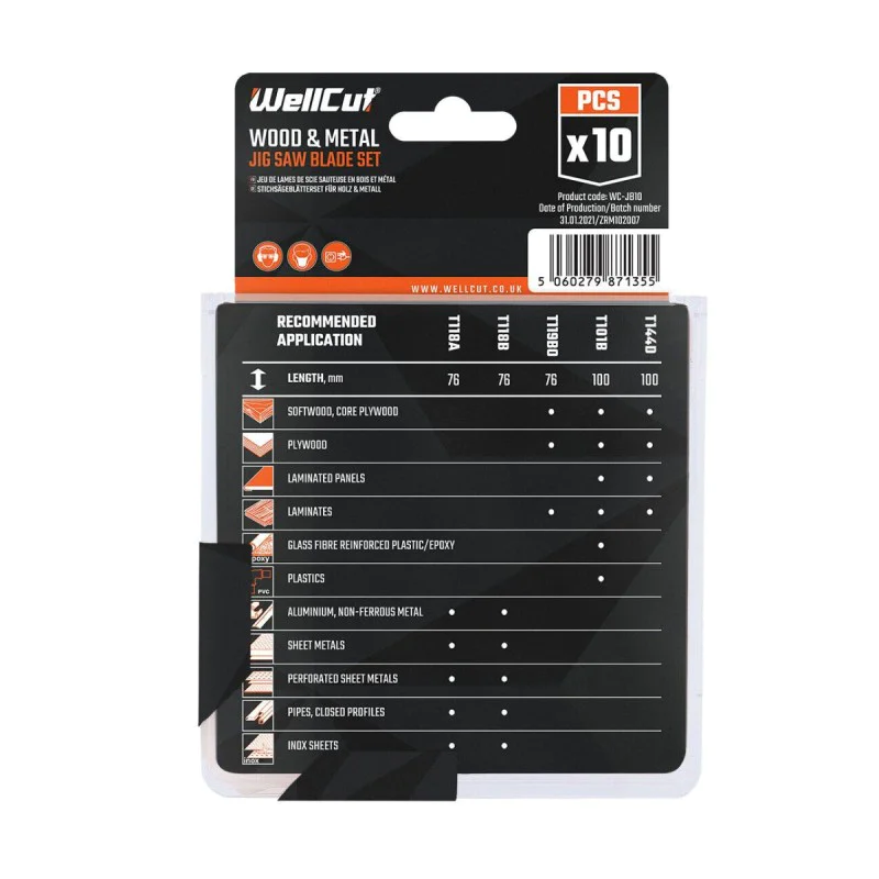 Set of blades for jig saw WellCut WC-JB10, 10 pcs