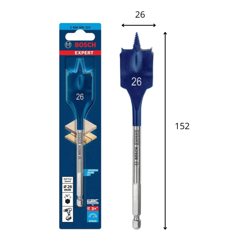 Bosch flat drill bit 2608900323, 152 x 26 mm, 1/4