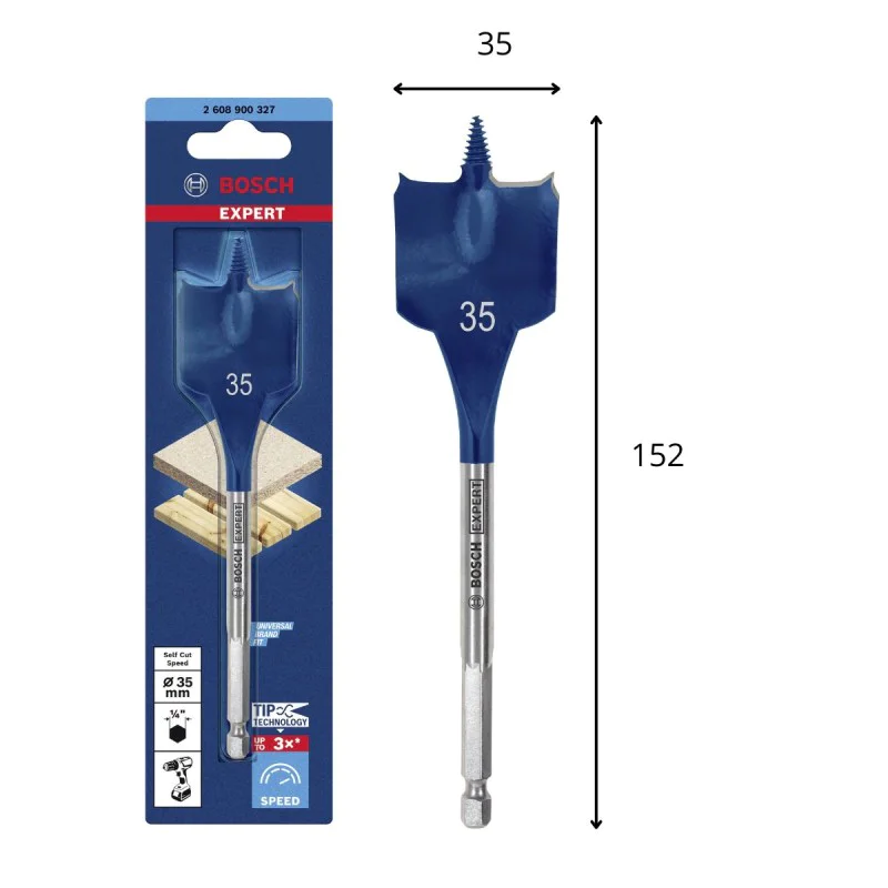 Bosch flat drill bit 2608900327, 152 x 35 mm, 1/4