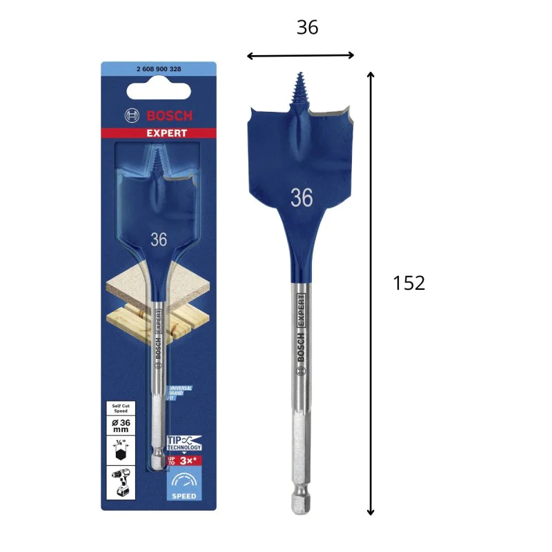 Bosch flat drill bit 2608900328, 152 x 36 mm, 1/4