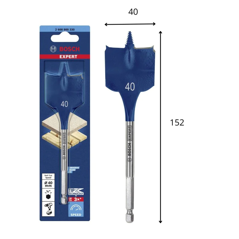 Bosch flat drill bit 2608900330, 152 x 40 mm, 1/4