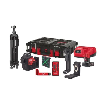 Комплект лазерен нивелир с 3 линии Milwaukee M12 3PLKIT-401P, зелен, 360°, 4 Ah