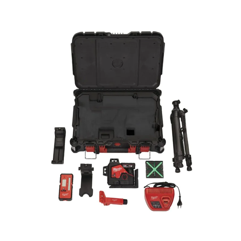 Milwaukee M12 3PLKIT-401P 3-Line Laser Level Set, Green, 360°, 4 Ah