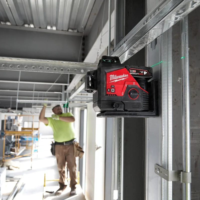 Milwaukee M12 3PLKIT-401P 3-Line Laser Level Set, Green, 360°, 4 Ah