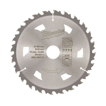 Циркулярен диск за дърво Milwaukee 4932464276, 190x30мм x 24T